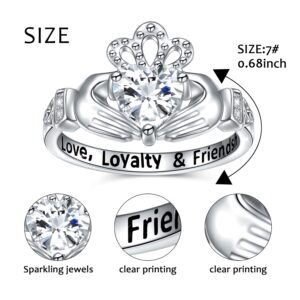 Claddagh Ring for Women Sterling Silver Irish Celtic Claddagh Ring Engraved Love Loyalty Friendship Women's Claddagh Ring Size 7