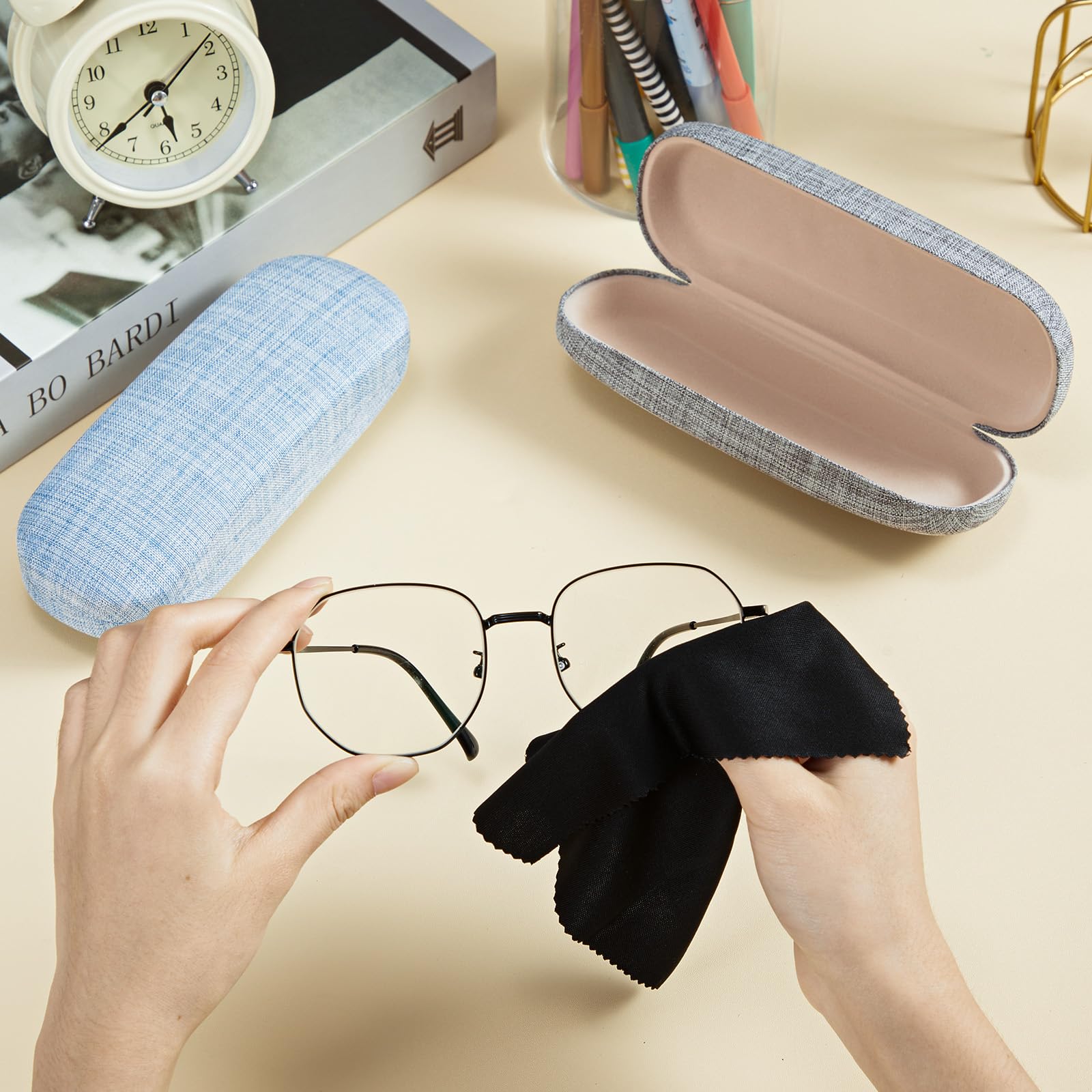 Chumia 12 Pcs Hard Shell Eye Glasses Cases Multi Unisex Glasses Case Back to School Supplies Linen Fabrics Eyeglasses Case Sunglasses Portable Glasses Protector with Eyeglass Cloth for Men Women