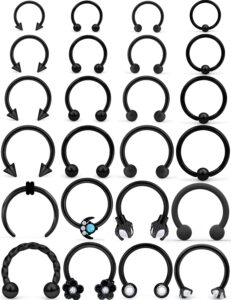 yaalozei 16g septum rings jewelry stainless surgical steel opal flower black moon septum nose lip ring hoop earring clicker horseshoe barbell smiley piercing jewelry for men women 8mm 10mm 12mm 14mm