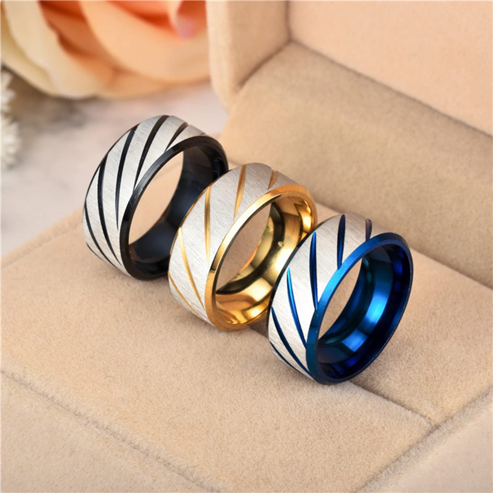 Band Rings for Men Stainless Steel Spinner- Ring Mens Trendy Ring Cool Ring Spinner-Rings Simple Turnable Frosted Color Fingering for Men Anxiety Rings Women Wedding Band Rings (Blue, 10)