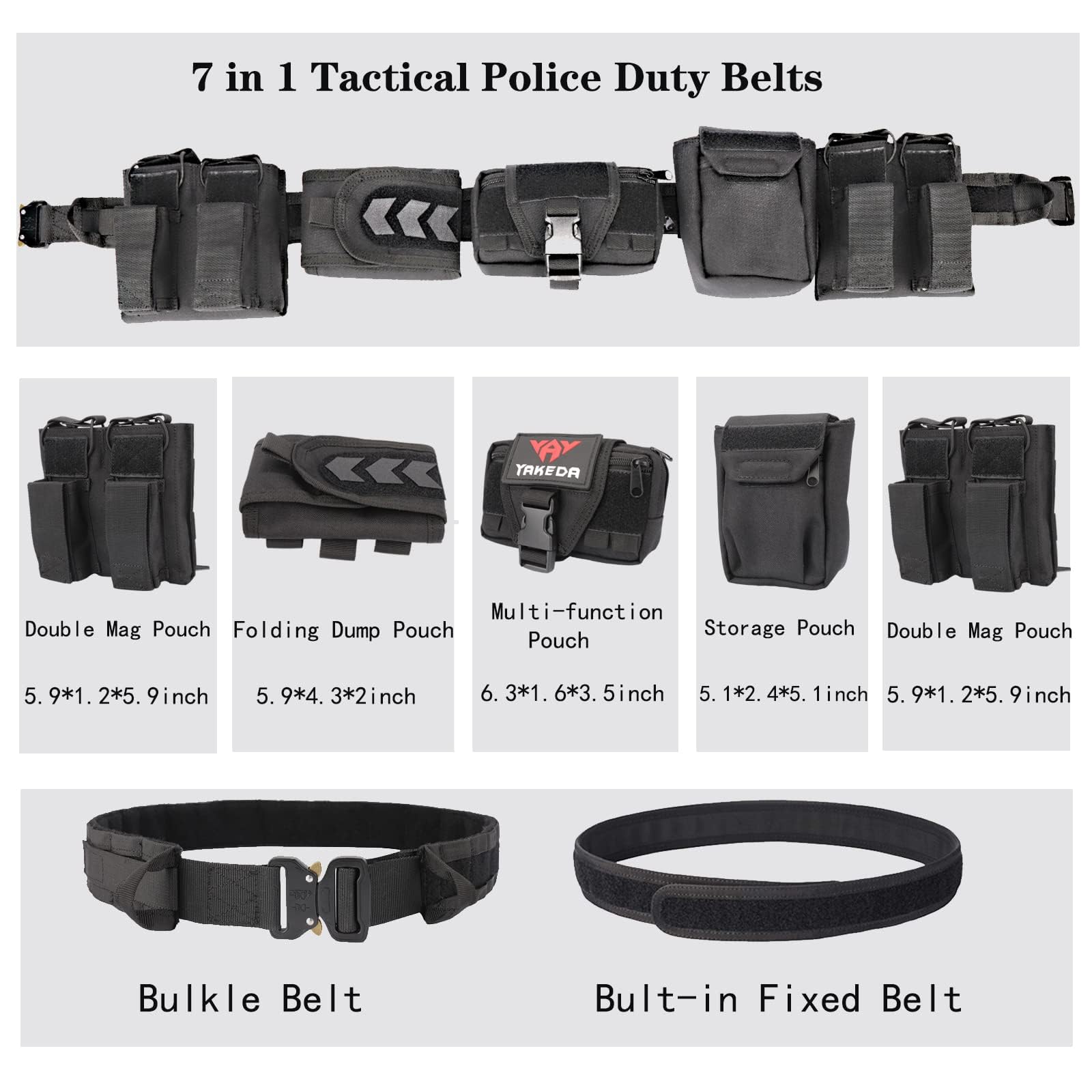 BOMTURN Battle Belt Tactical Belt with Accessories: Duty Belts Law Enforcement Combat Airsoft Police Belt with Pouches 7pcs