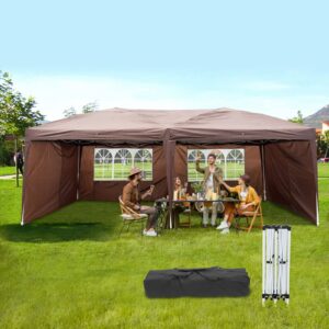 belanitas 10x20 canopy tent with 4 walls folding tent,two doors and two windows pop up canopy,adjustable height pop up canopy tent,outdoor party tents for events,brown