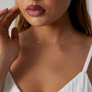 BERISO 14K Gold/Silver Plated Choker Necklace for Women Shining Dots Station Gold Chain Necklace Beads Sparkle Chain Necklace Link Chain Exquisite Jewelry for women