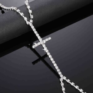 Blindery Sexy Body Bracket Rhinestone Body Chain Jewelry Silver Belly Waist Chain Bikini Party Club Chest Chain for Women and Girls (Cross)