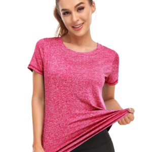 Abrooical Women's Athletic Short-Sleeved Running T-Shirts Lightweight Quick Dry Workout Training Yoga Crewneck Tops Red X-Large