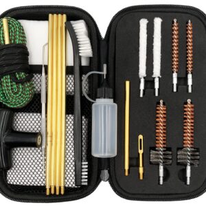 APCHYWELL Rifle Pistol Gun Cleaning Kit for 22LR .22 Cal with Gun Snakes, Bore Chamber Brushes, 32inch Brass Cleaning Rod, Cotton mop, in Compact Zippered Case