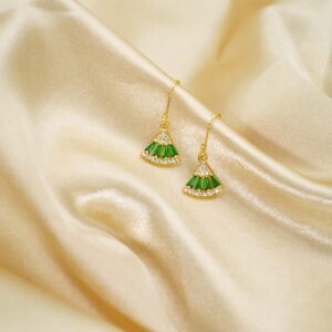 MOMOCAT 18K Gold Plated Triangle Small Emerald Green and Gold Statement Fringe Hanging Chandelier Rhinestone Drop Earrings for Women Jewelry Dangle Fashion