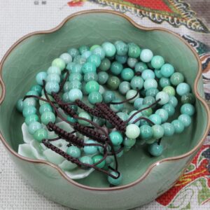 Keleny Natural Green Chrysoprase 8mm Round Beads Adjustable Braided Macrame Tassels Bracelets Unisex