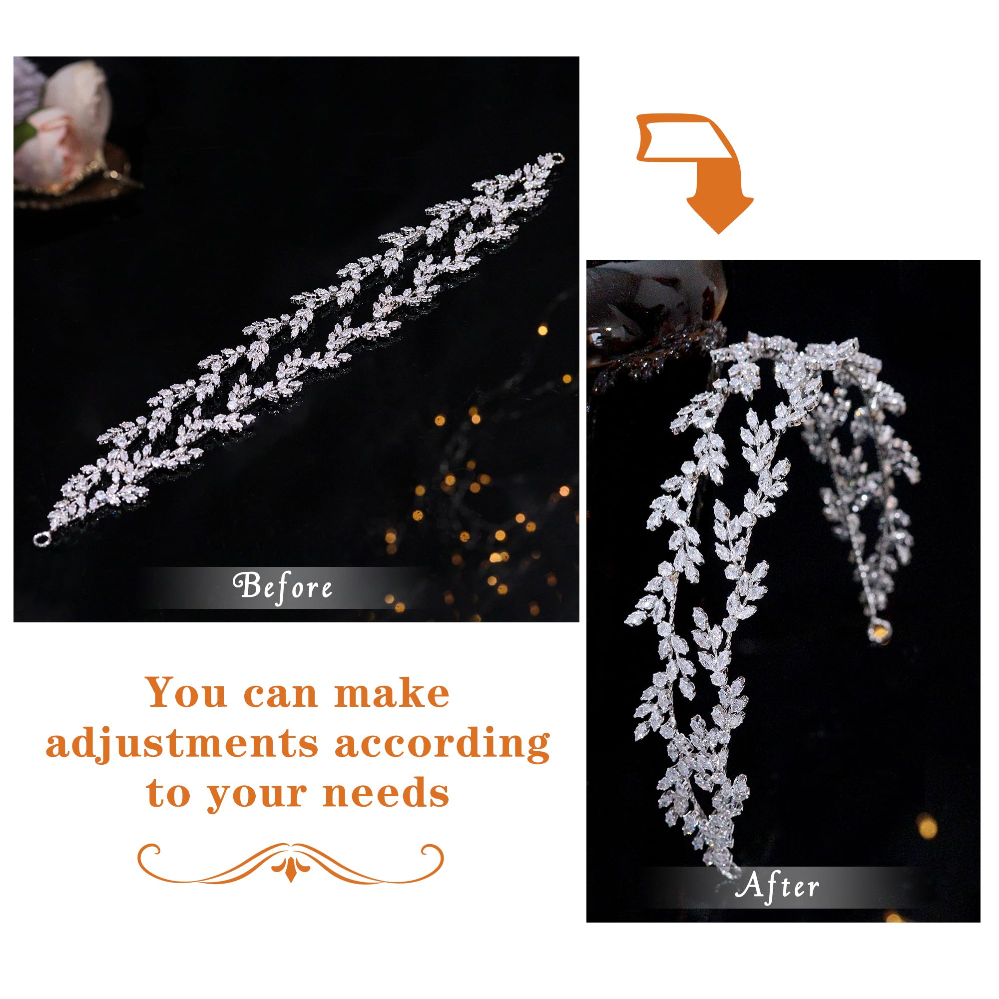 Jorsnovs Cubic Zirconia Double Layer Leaves Wedding Bride Headband Princess Bridal Zircon Tiaras Headwear for Women Prom Party Headpieces Hair Accessories