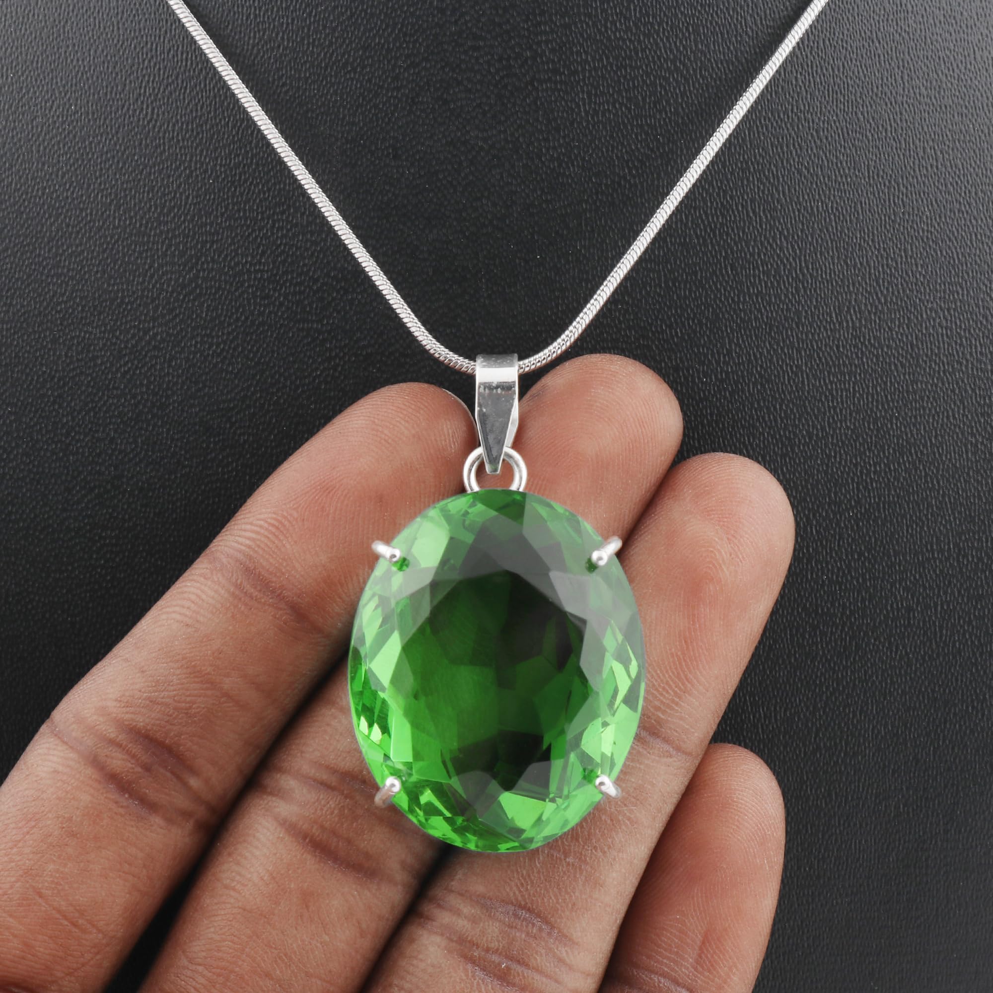 GEMHUB Loose Gemstones For Necklace 100.00 Carats. Green Amethyst Oval Cut Sterling Silver Gemstone Pendant With Chain, Healing Pendant, Mothers Day Special