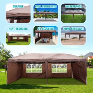 BELANITAS 10x20 Canopy Tent with 4 Walls Folding Tent,Two Doors and Two Windows Pop Up Canopy,Adjustable Height Pop Up Canopy Tent,Outdoor Party Tents for Events,Brown