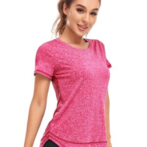 Abrooical Women's Athletic Short-Sleeved Running T-Shirts Lightweight Quick Dry Workout Training Yoga Crewneck Tops Red X-Large