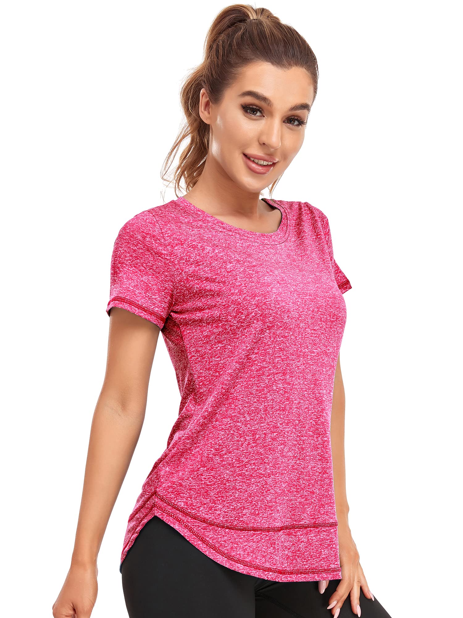 Abrooical Women's Athletic Short-Sleeved Running T-Shirts Lightweight Quick Dry Workout Training Yoga Crewneck Tops Red X-Large