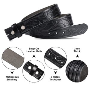 HJones Men’s Replacement Belt no Buckle Belt Strap, Men's Leather Belt with Silver Snap On Belt Without Buckle 1 1/2” Wide