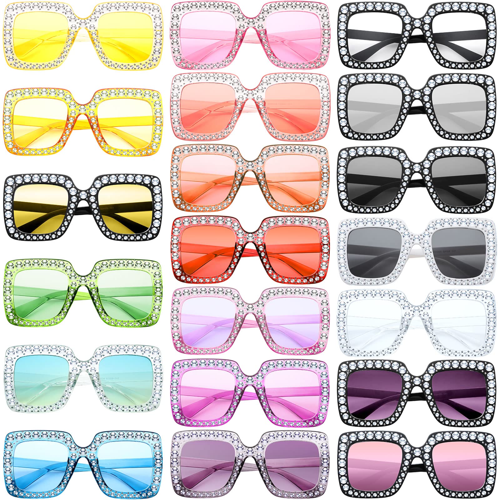 Chumia 20 Pairs Rhinestone Sunglasses Bling Crystal Sunglasses 70s Glitter Disco Glasses Retro Sunglasses for Women Girls(Multicolor)