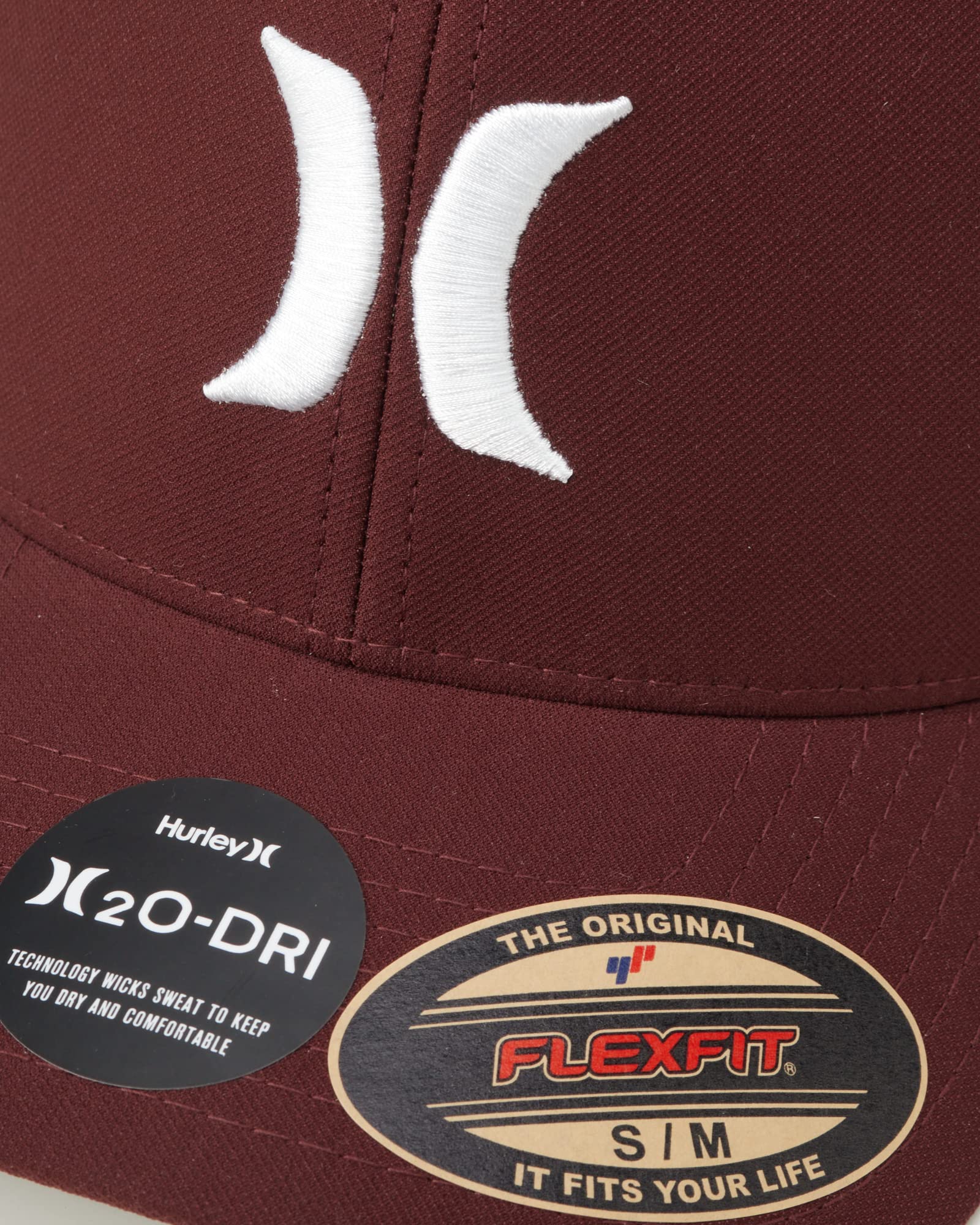 Hurley Men's H20 Dri One & Only Flexfit Baseball Cap, Size Large-X-Large, Burgundy