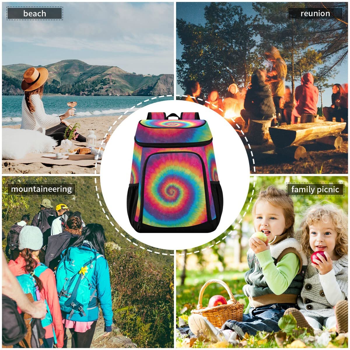 Swirl Tie Dye Cooler Backpack Leakproof Backpack Cooler Insulated Lunch Cooler Bag 30 Cans Camping Coolers for Beach Grocery Shopping Fishing