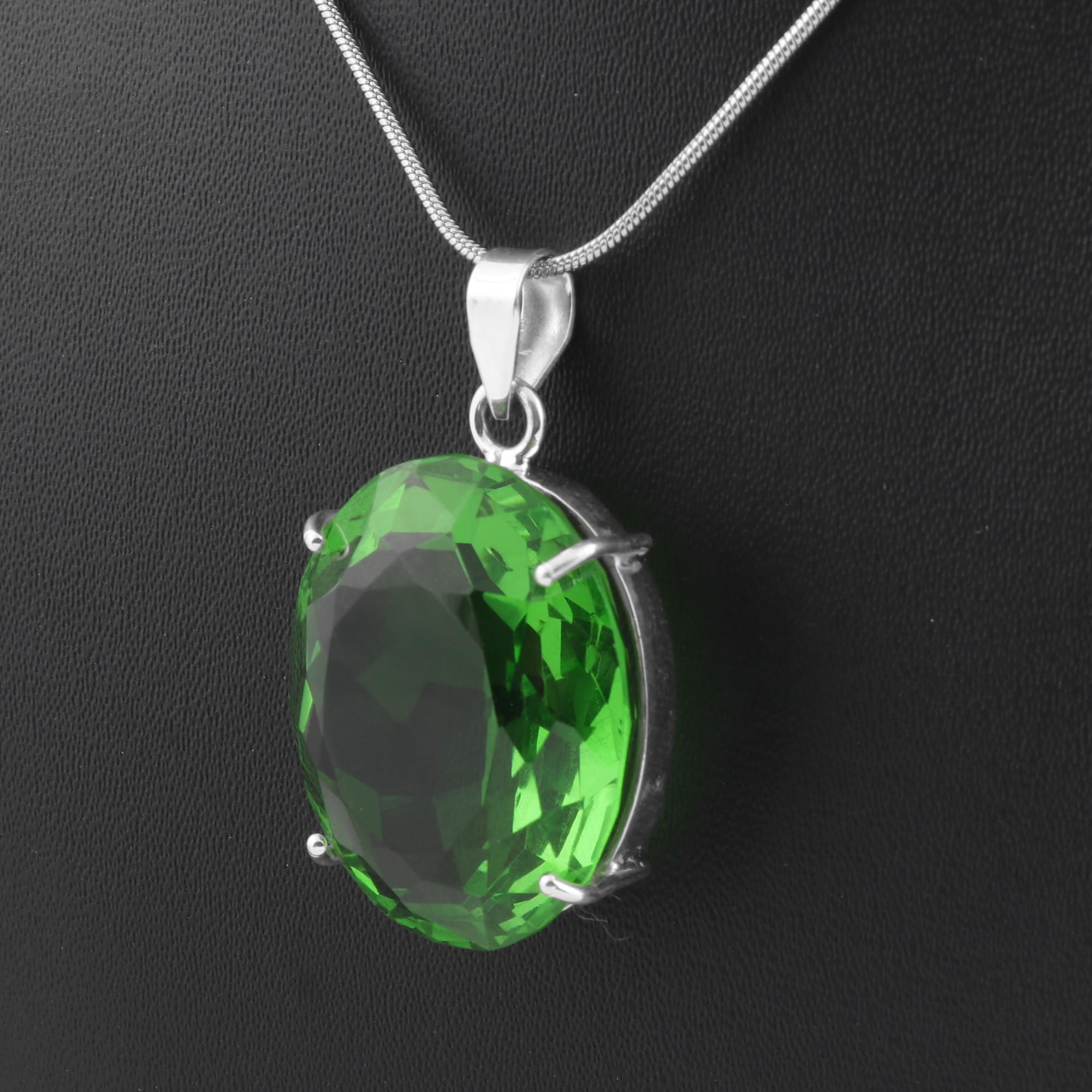 GEMHUB Loose Gemstones For Necklace 100.00 Carats. Green Amethyst Oval Cut Sterling Silver Gemstone Pendant With Chain, Healing Pendant, Mothers Day Special