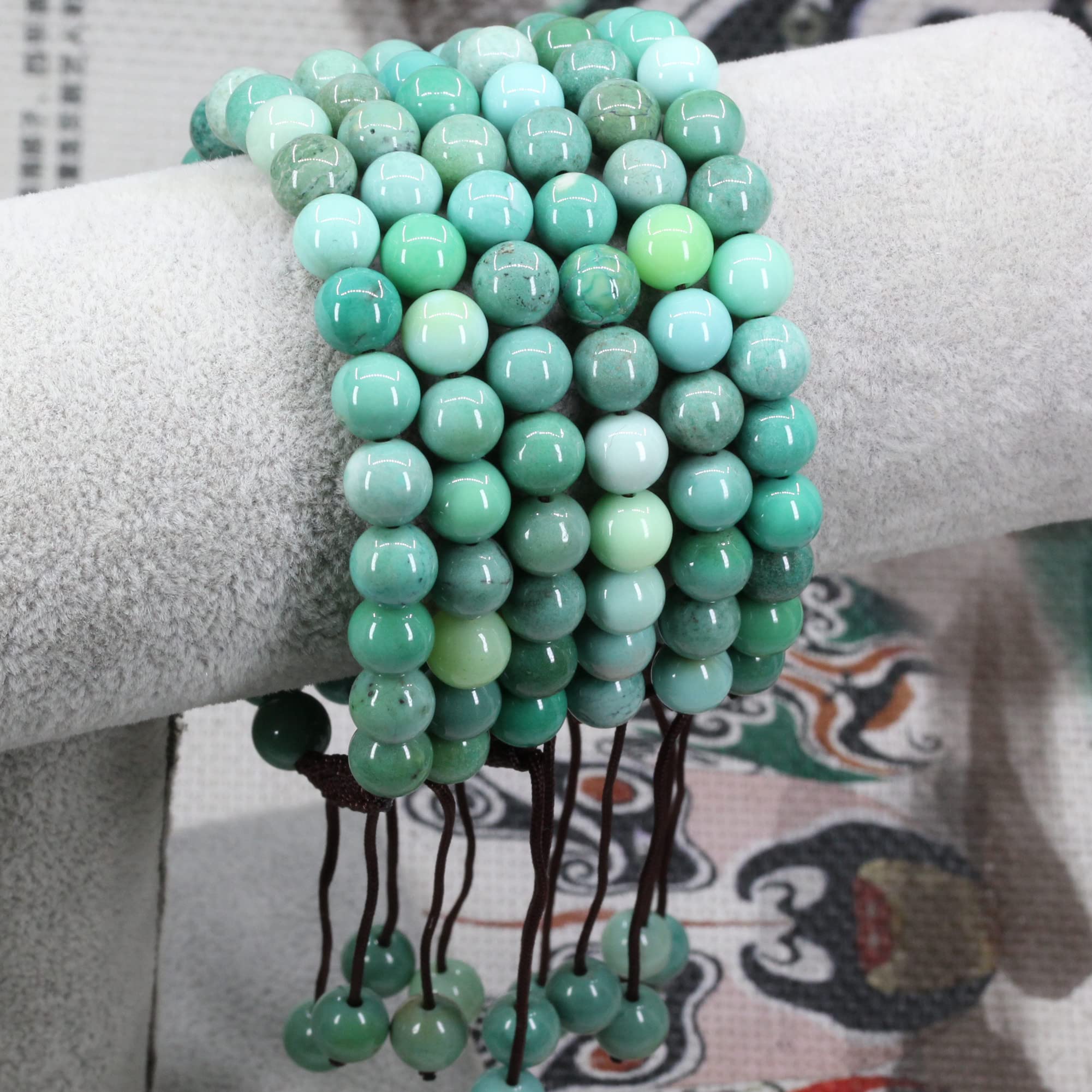 Keleny Natural Green Chrysoprase 8mm Round Beads Adjustable Braided Macrame Tassels Bracelets Unisex