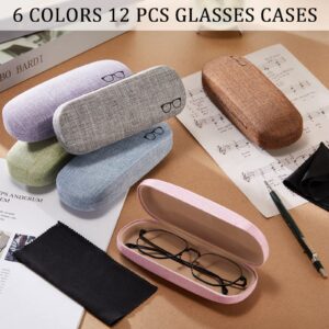 Chumia 12 Pcs Hard Shell Eye Glasses Cases Multi Unisex Glasses Case Back to School Supplies Linen Fabrics Eyeglasses Case Sunglasses Portable Glasses Protector with Eyeglass Cloth for Men Women