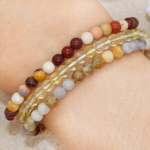 Joy Happiness Attract Positive Energy Stackable Beaded Gemstone Crystal Bracelet Set - Solar Plexus - Citrine, Crazy Lace Agate, Mookaite