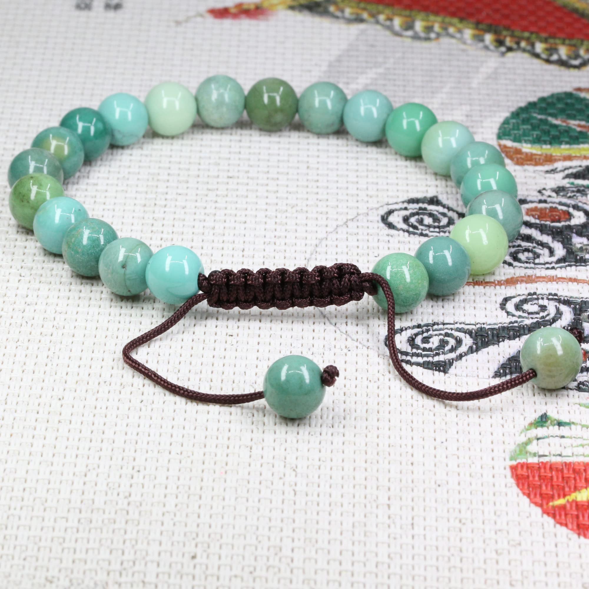 Keleny Natural Green Chrysoprase 8mm Round Beads Adjustable Braided Macrame Tassels Bracelets Unisex