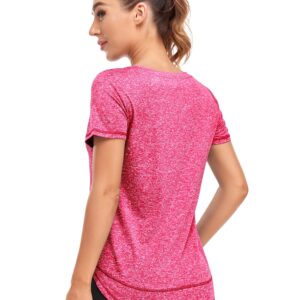 Abrooical Women's Athletic Short-Sleeved Running T-Shirts Lightweight Quick Dry Workout Training Yoga Crewneck Tops Red X-Large