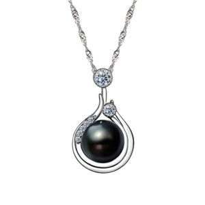 QuakerBrid South Sea Tahitian Cultured Genuine Black Pearl Necklace VVS D color Moissanite and AAAA Quality 10mm Round Black Pearl Pendant Necklace 18K Gold Plated Sterling Silver Gift for Women Wife