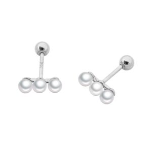 20g Minimalist 3 Pearl 925 Sterling Silver Tiny Mini Cute Small Ball Cartilage Stud Earrings for Women Teen Girls Sensitive Ear Dainty Simple Piercing Post Screw Back Helix Tragus Hypoallergenic