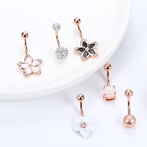 Dochais Belly Button Rings Belly Rings Surgical Stainless Steel Body Piercing Belly Button Ring Navel Rings for Women (Rose Gold)