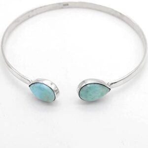 TEJIKA INTERNATIONAL Larimar Bangle, 925 Silver Handmade, Cuff Bangle, blue double stone bracelet Women Jewelry, BY TEJIKA