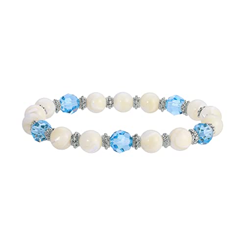 1928 Jewelry Aquamarine Blue Crystal Mother Of Pearl Stretch Bracelet