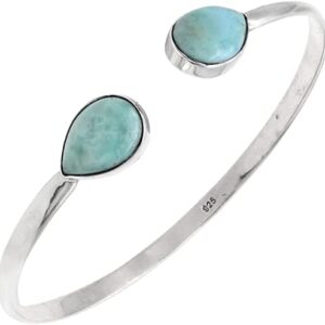 TEJIKA INTERNATIONAL Larimar Bangle, 925 Silver Handmade, Cuff Bangle, blue double stone bracelet Women Jewelry, BY TEJIKA