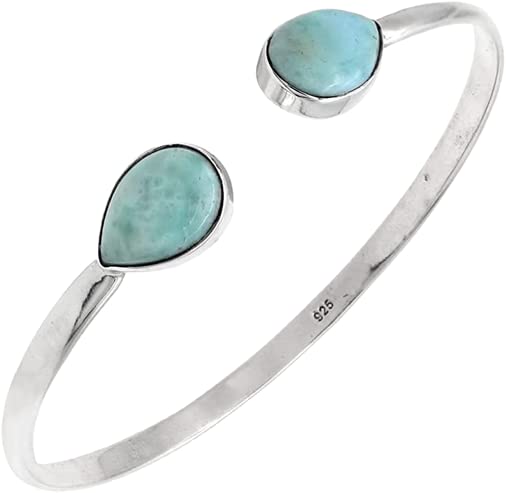 TEJIKA INTERNATIONAL Larimar Bangle, 925 Silver Handmade, Cuff Bangle, blue double stone bracelet Women Jewelry, BY TEJIKA