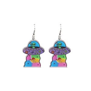 acrylic alien earrings ufo dangle earrings for women cute funny novelty earrings jewelry (colored alien-a)