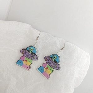 Acrylic Alien Earrings UFO Dangle Earrings for Women Cute Funny Novelty Earrings Jewelry (Colored alien-A)