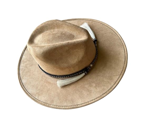 Panama Hat Genuine Horse Hair Double Tail Tassel Hat Band Cowboy Best Western Yellowstone Style - Adjustable Size - Brown and White