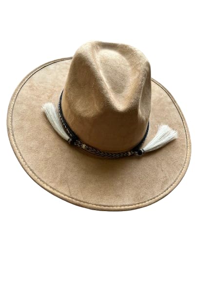 Panama Hat Genuine Horse Hair Double Tail Tassel Hat Band Cowboy Best Western Yellowstone Style - Adjustable Size - Brown and White