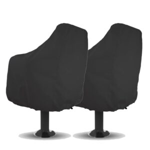 Gicov Boat Seat Cover 2 Pack Waterproof Captain Chair Cover Weather Resistant Pedestal Pontoon Captain Boat Bench Chair Seat Cover Helm Chair Protective Cover Black