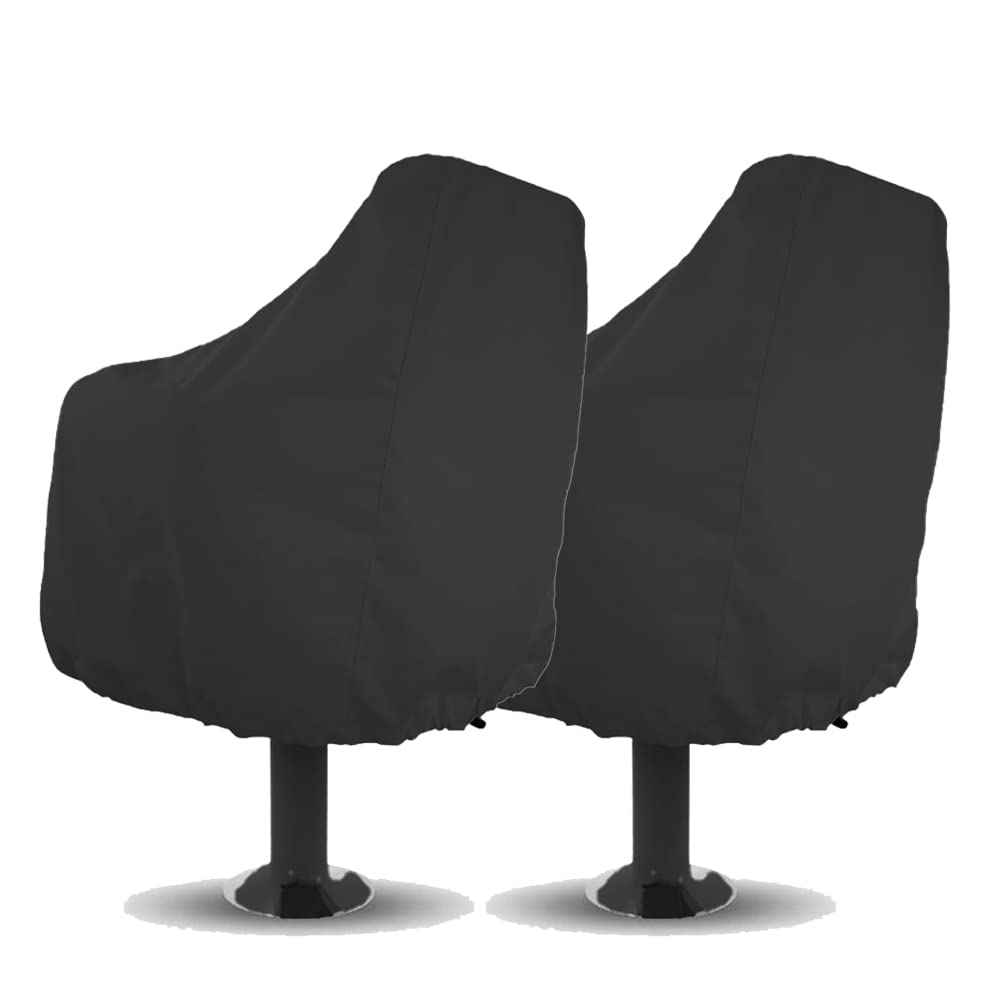 Gicov Boat Seat Cover 2 Pack Waterproof Captain Chair Cover Weather Resistant Pedestal Pontoon Captain Boat Bench Chair Seat Cover Helm Chair Protective Cover Black