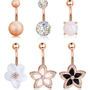 Dochais Belly Button Rings Belly Rings Surgical Stainless Steel Body Piercing Belly Button Ring Navel Rings for Women (Rose Gold)