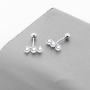 20g Minimalist 3 Pearl 925 Sterling Silver Tiny Mini Cute Small Ball Cartilage Stud Earrings for Women Teen Girls Sensitive Ear Dainty Simple Piercing Post Screw Back Helix Tragus Hypoallergenic