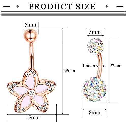 Dochais Belly Button Rings Belly Rings Surgical Stainless Steel Body Piercing Belly Button Ring Navel Rings for Women (Rose Gold)