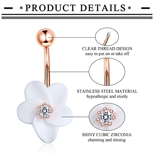 Dochais Belly Button Rings Belly Rings Surgical Stainless Steel Body Piercing Belly Button Ring Navel Rings for Women (Rose Gold)