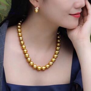 Gold, Malachite green,White Freshwater Genuine Cultured Pearl Necklace for Women in AAAA Quality，length（46cm18.1 in）