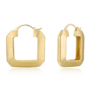 MUYAN 14K Gold Plated Square Hoop Earrings for Women,Geometric Brushed Huggie Earrings Minimalist Lightweight Jewelry