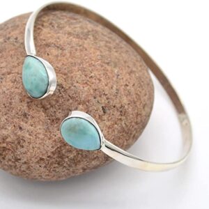 TEJIKA INTERNATIONAL Larimar Bangle, 925 Silver Handmade, Cuff Bangle, blue double stone bracelet Women Jewelry, BY TEJIKA