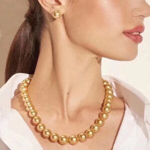 Gold, Malachite green,White Freshwater Genuine Cultured Pearl Necklace for Women in AAAA Quality，length（46cm18.1 in）