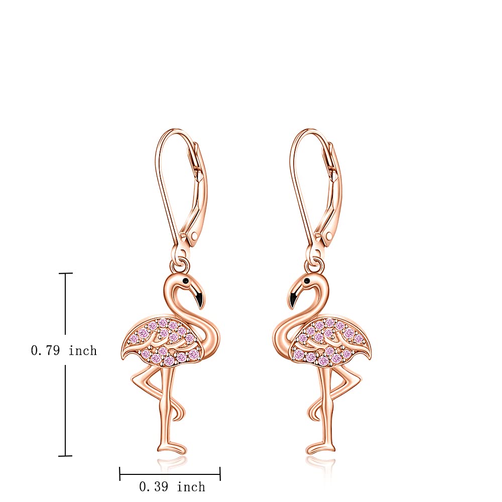 Flamingo Earrings for Women Sterling Silver Cute Bird Animal Rose Gold Pink Flamingo Dangle Hypoallergenic Christmas Holiday Summer Gifts