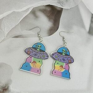 Acrylic Alien Earrings UFO Dangle Earrings for Women Cute Funny Novelty Earrings Jewelry (Colored alien-A)